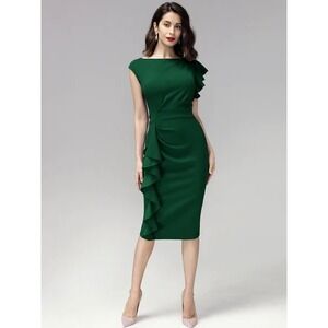 NWT Aisize Vintage Redefined Green Pinup Ruffle Sleeve Pencil Dress Size S Retro
